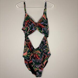 TIME and TRU Missy 1 Piece Swimsuit Sz XL NEW wTAGS Cut Out Black Green